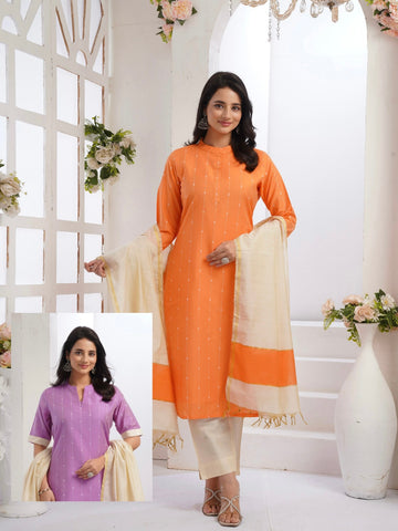 Silken Grace Ready to Wear Cotton Silk Kurta Set Geetha Creation